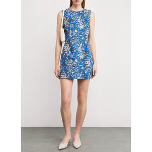 DOEN Adele Mini Dress Size 6 Jardins Fontaine Blue Floral Print Sleeveless